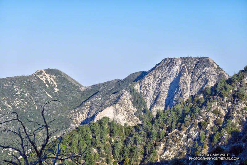 Mt. Lowe and flat-topped Mt. Markham from near the top of Mt. Wilson Road.