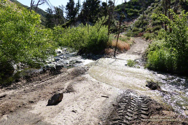 One of about four get-your-feet-wet stream crossings on Rincon Red Box Road as of June 4, 2023.