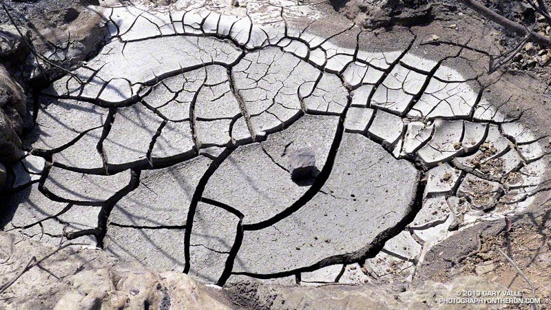 Dried mud in Serrano Canyon. Likely from rain in the area on May 6 that helped control the fire. Nearby Circle X recorded 0.39 inch of rainfall. May 25, 2013.