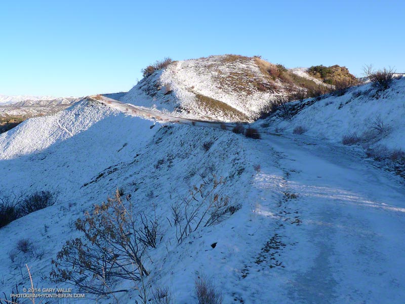 You didn't see the snow on Rocky Peak Road? This is from a run in December 2008 and is at about mile 5 of the 50K. Today we didn't have snow, but the ice at the aid stations helped with the 80+ degree temps.