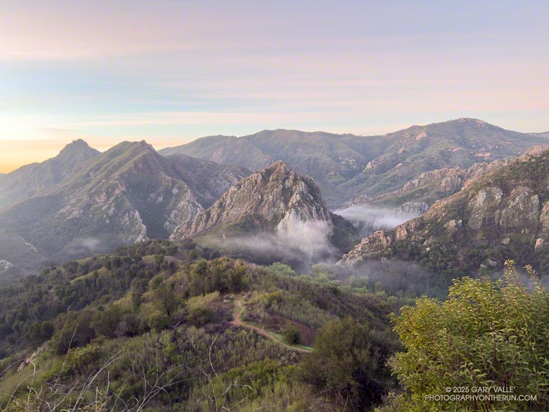 The rugged peaks, buttes and canyons of Malibu Creek State Park from the Cistern Trail. March 16, 2025.