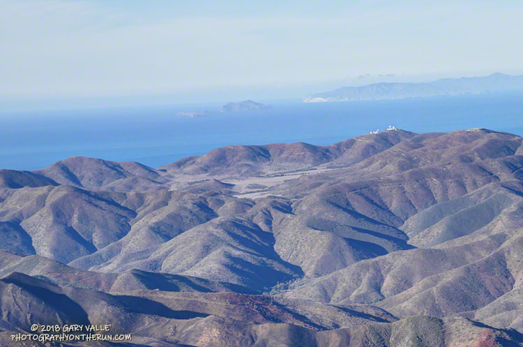 La Jolla Valley and the Channel Islands from the top of  Boney Mountain's Western Ridge. Big Sycamore Canyon Road and roads and trails to its west were not burned in the Woolsey Fire.