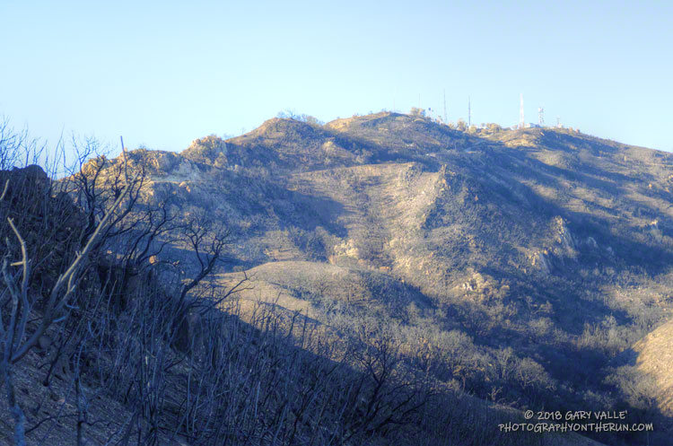 North side of Castro Peak. Flames on this side of the peak were nearly to the summit when a water-dropping helicopter made a daring rescue at the top of the peak.