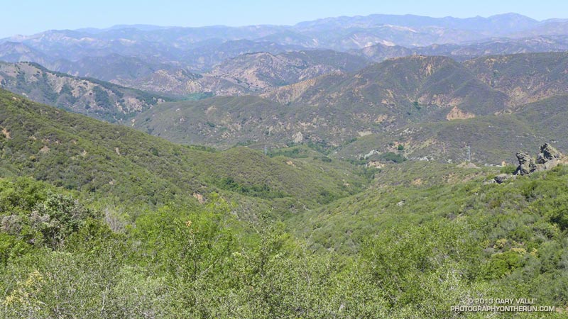 The rock formation at the bottom of the canyon is near the point  where we started up the Romero Trail. The photo is from Camino Cielo.