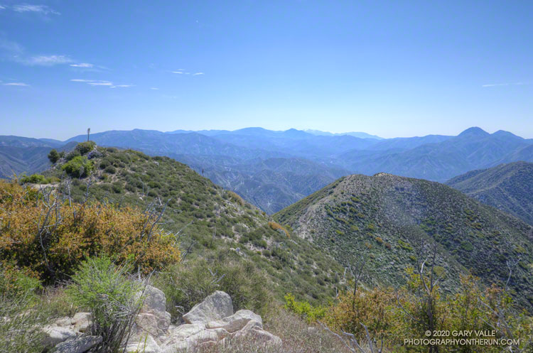 The east summit of Condor Peak (with a prominent yucca stalk) from the west summit.