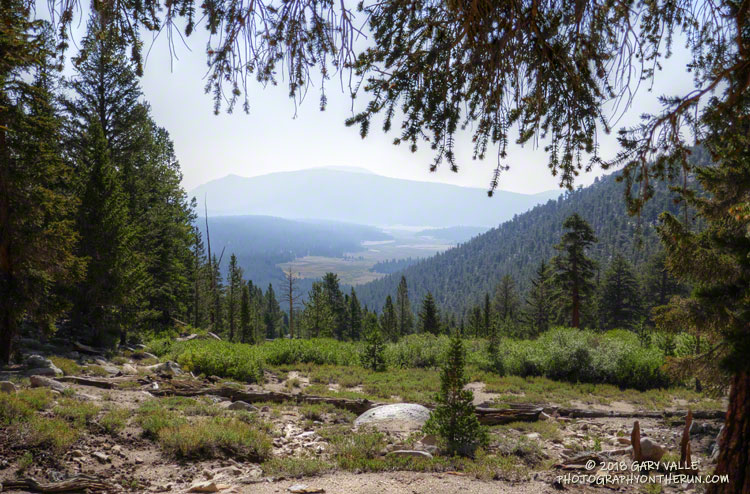 Horseshoe Meadow from the Cottonwood Pass Trail. Smoke from California's wildfires filled the Owens Valley.