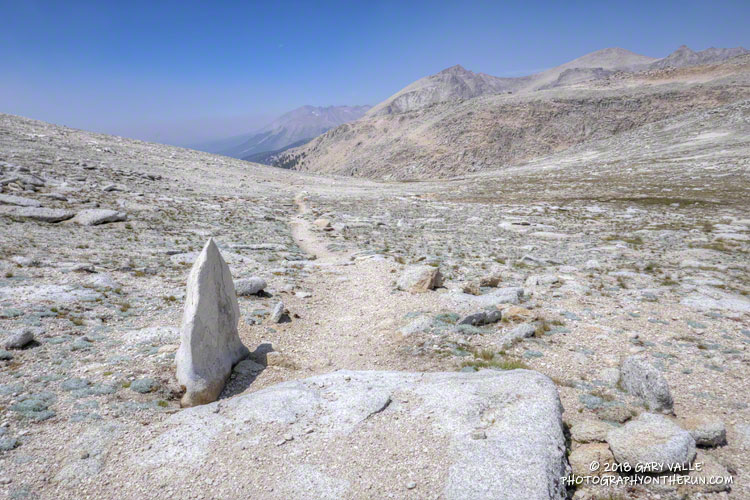 The second granite fin  Were the fins eroded in place or upturned as trail markers? Army Pass is out of the frame to the right.