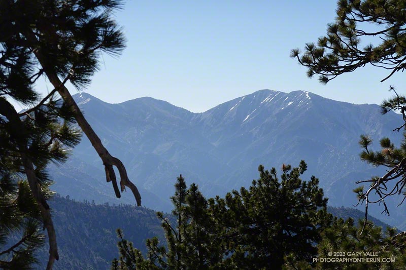 Pine Mountain, Dawson Peak, and Mt. Baldy from the PCT east of Mt. Hawkins. July 9, 2023.