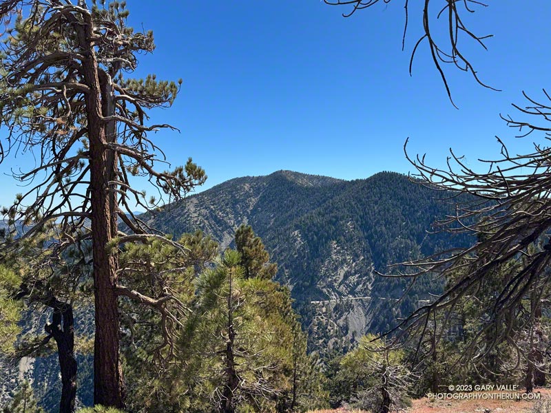 Mt. Baden-Powell (9399'), Mt. Burnham (8997'), and Angeles Crest Highway from Mt. Lewis.