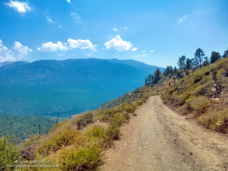 The long Radford Road descent. The road drops about 2100' over 4 miles to the low point of the course at about 5970'.