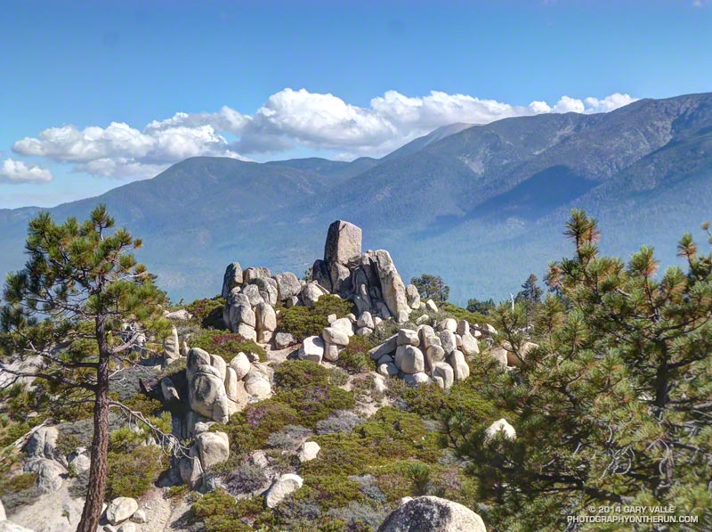 San Gorgonio Mountain (11,499'), the highest point in Southern California, from the Skyline Trail. It looks like the summit is just at cloud base. (Photo @ mile 36.3/88.9)
