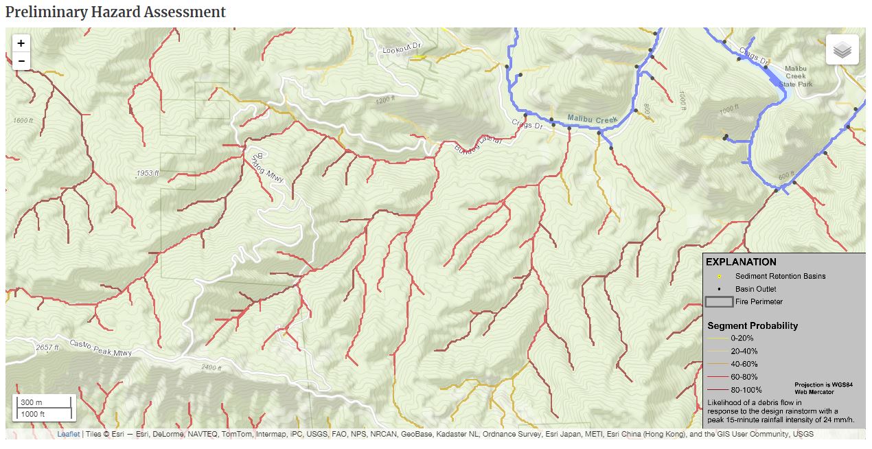 USGS Preliminary Hazard Assessment - Segment Probability of a debris flow in response to a peak 15-minute rainfall intensity of 24 mm/hour.