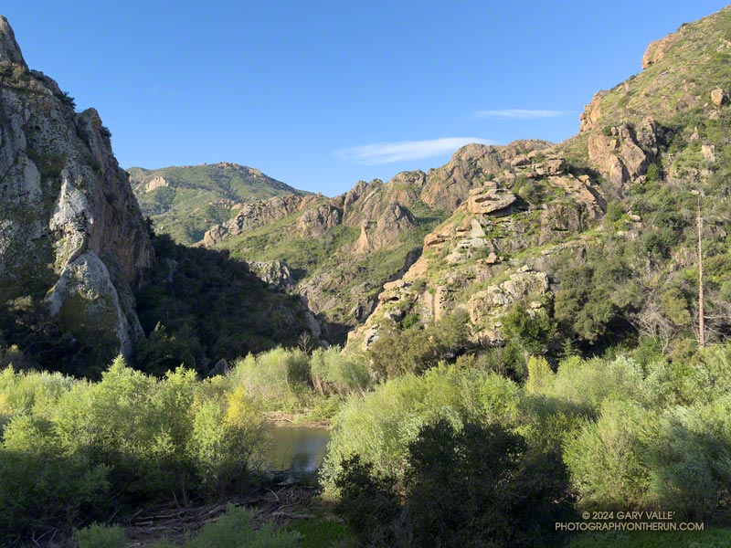 Impressive rock formations along Malibu Creek near Century Lake and Dam.