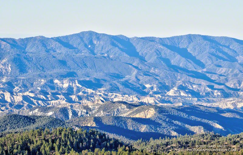 Hazy morning view of Reyes Peak, Pine Mountain, and the Cuyama Badlands from the Vincent Tumamait Trail.