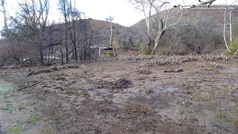 Mud and debris in Sycamore Canyon. The main stream channel is beyond the debris.