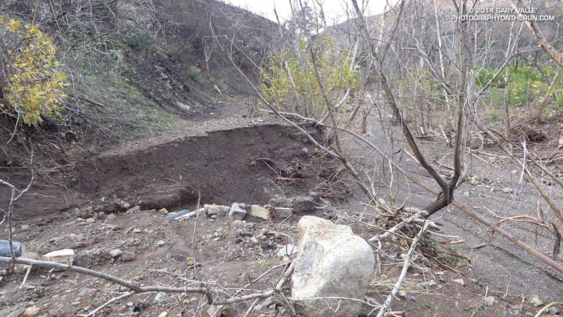 View up canyon of washed out section of the Upper Sycamore Trail.