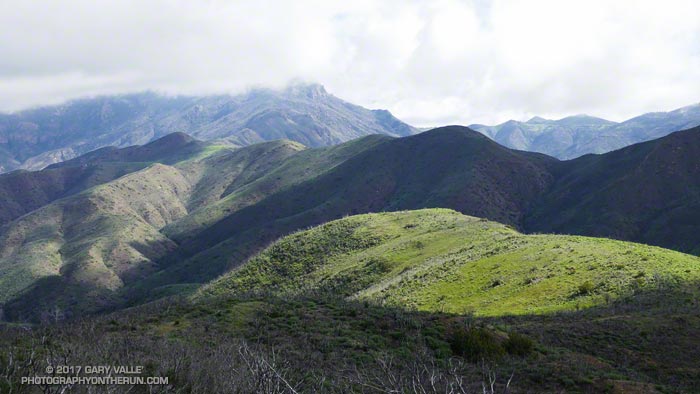 Boney Mountain (in clouds) from the top of the Wood Canyon Vista Trail.
