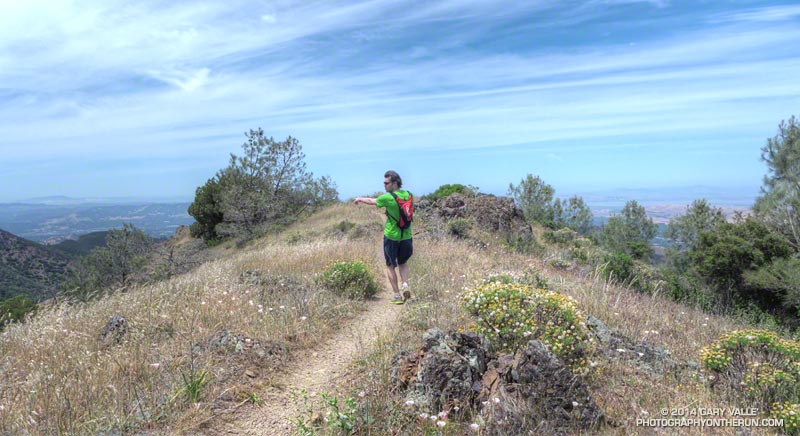 Brett running along the Bald Ridge Trail. Meridian Ridge Road is in the canyon to our left.