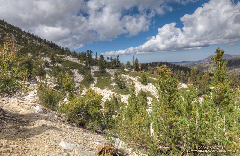 A lateral moraine that bordered a small glacier that flowed from the northeast cirque on San Gorgonio Mountain.