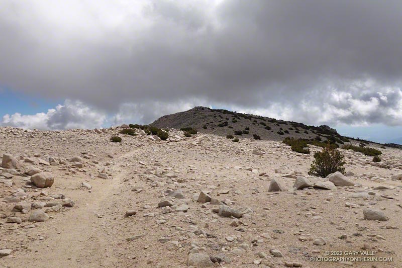 Mixed sun and shadow on the final stretch of trail to the summit of San Gorgonio Mountain (~11,500').