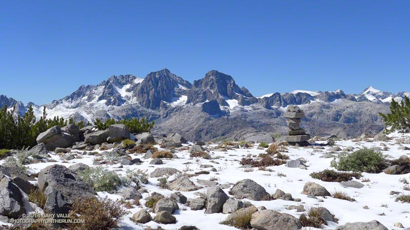 Mt. Ritter and Mt. Banner from a highpoint below Two Teats and San Joaquin Mountain. Had to turn around here to get back to Minaret Summit before 2:30 pm.