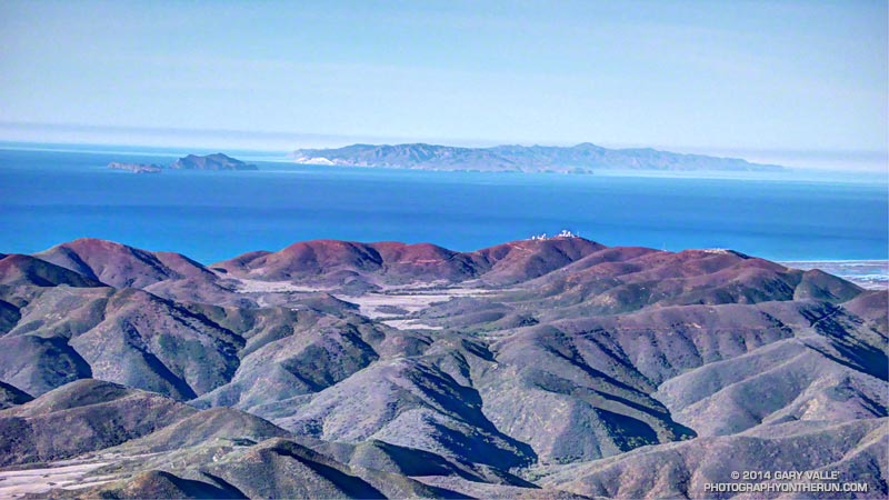 And here is what Anacapa Island and Santa Cruz Island look like from Boney Mountain. The peak with the communications equipment is Laguna Peak. Below it is La Jolla Valley. On the left is Mugu Peak