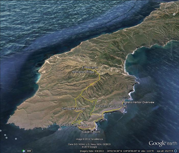 The Trail Runner's Club trail run was on the eastern part of Santa Cruz Island, managed by the NPS. The western three-quarters of the island is a closed preserve owned by the Nature Conservancy.