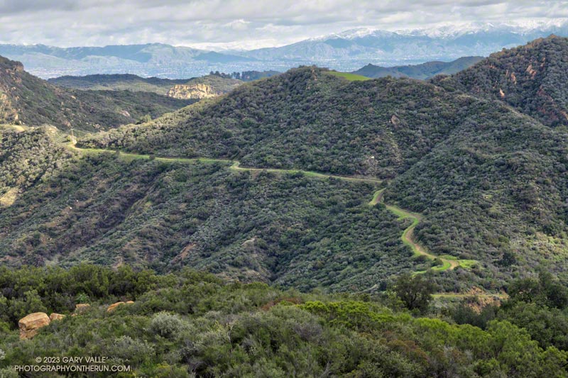 The segment of Calabasas Peak Mtwy fire road leading up to the start of Topanga Lookout Ridge.