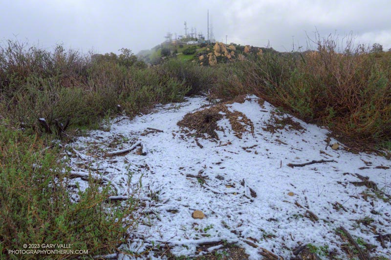 Another patch of snow between the two summits of Saddle Peak. February 26, 2023.