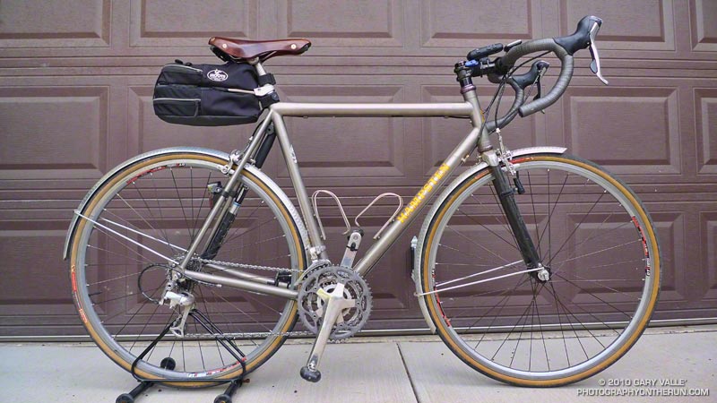 Kevin's Hampsten Strada Bianca Titanio. Kevin rode this bike from Seattle to San Diego.