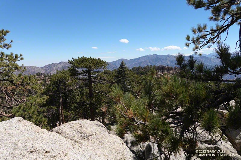 A lot of green surrounding one of the high points of Mt. Waterman. August 28, 2022.
