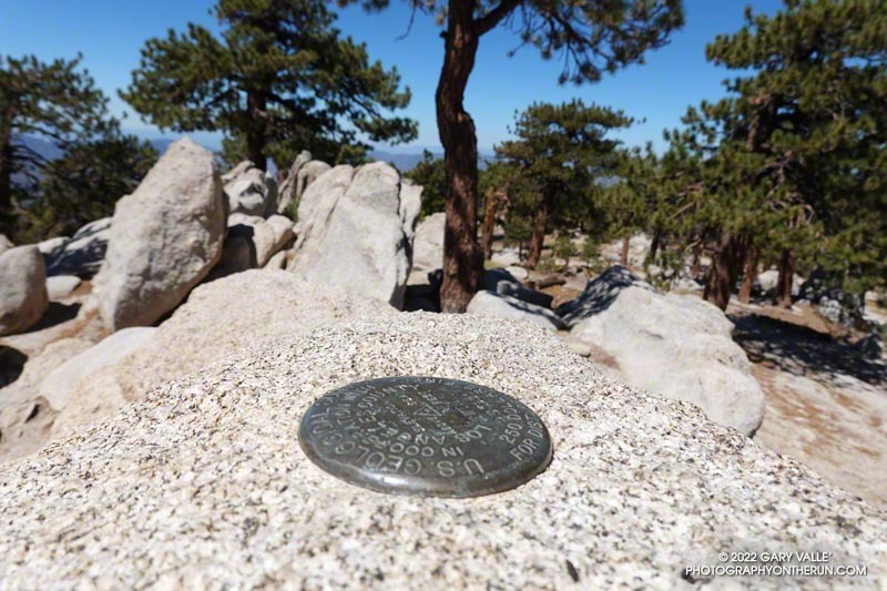 Benchmark on the summit of Waterman Mountain (8038'). August 28, 2022.